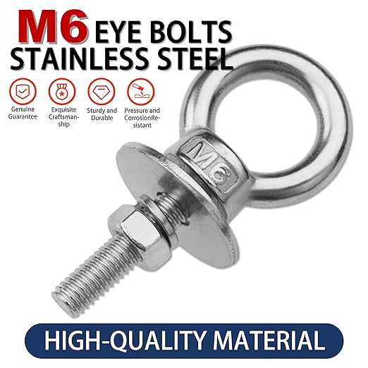 24 Pack M6 Stainless Steel Eye Bolts with Nuts, 1/4" x 1" Long Lifting Ring Eye Bolt， Eye Bolts Heavy Duty for Hang Tie Down Outdoor (24, M6x26mm (1/4"x1"))