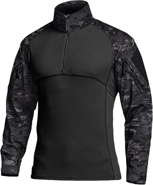 CQR Men's Combat Shirt Tactical 1/4 Zip Long Sleeve Military BDU Shirts Camo EDC Top with Pockets