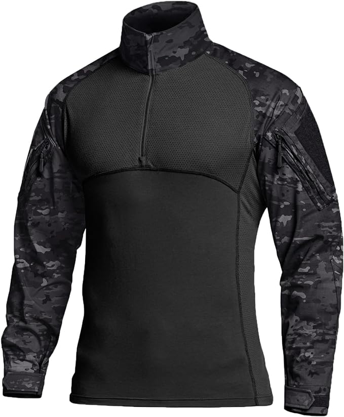 CQR Men's Combat Shirt Tactical 1/4 Zip Long Sleeve Military BDU Shirts Camo EDC Top with Pockets