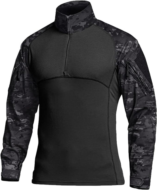 CQR Men's Combat Shirt Tactical 1/4 Zip Long Sleeve Military BDU Shirts Camo EDC Top with Pockets