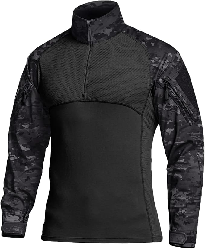 CQR Men's Combat Shirt Tactical 1/4 Zip Long Sleeve Military BDU Shirts Camo EDC Top with Pockets
