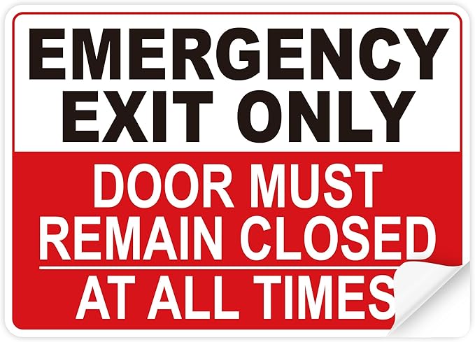 Emergency Exit Only Signs Sticker，Self Adhesive UV, Weather, Scratch, Water & Fade Resistant Door Must Remain Closed At All Times sign for Business, Schools, Offices, Storage Rooms, Hospitals