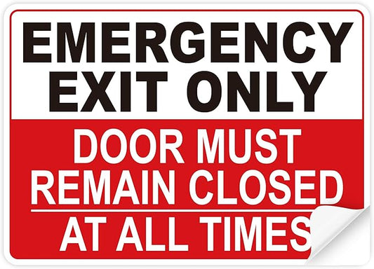 Emergency Exit Only Signs Sticker，Self Adhesive UV, Weather, Scratch, Water & Fade Resistant Door Must Remain Closed At All Times sign for Business, Schools, Offices, Storage Rooms, Hospitals