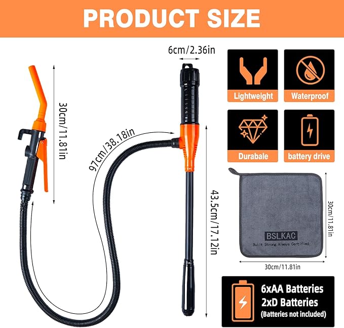 Portable Water & Fuel Transfer Pump Battery Powered - Electric Siphon Pump for Gasoline/Diesel/Water Transfer, Multi-Use Handheld Pump for Outdoor Travel, Lawn Mower