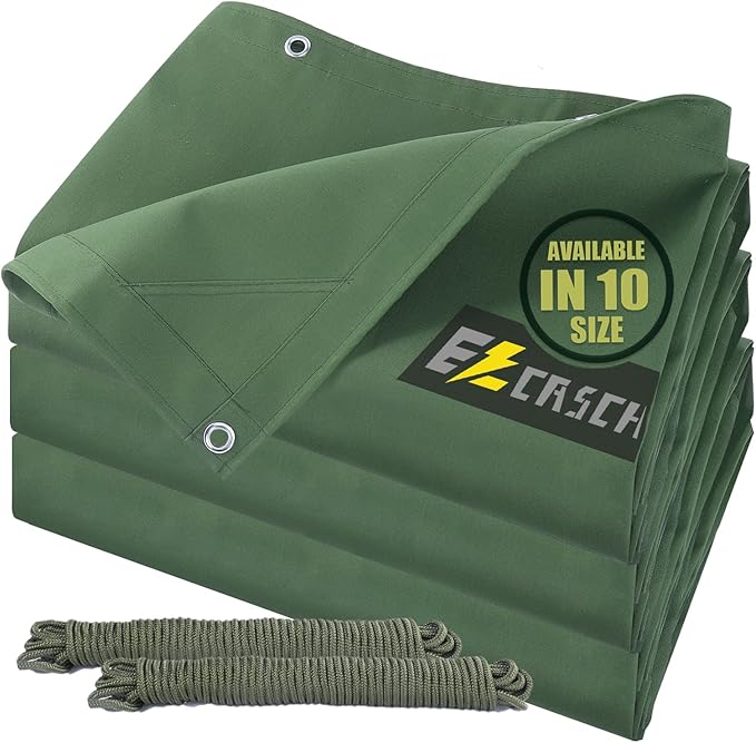 5’x7’ Canvas Tarps Heavy Duty Waterproof Tarpaulins with Aluminum Grommets,UV Resistant, 22Mil Multipurpose Drop Cloth, 14oz Cover Sheet for Outdoor and Indoor Use with Ropes Green