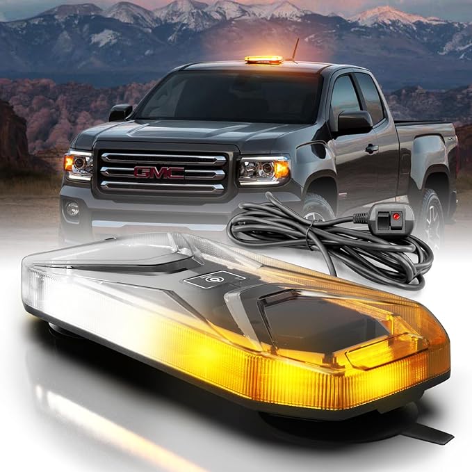 Agrieyes Smoked Lens Magnetic Strobe Lights Bar, 128 LED Emergency Light for Vehicles, 12" Amber White Dual Colors Flashing Warning Security Beacon for Roof Top Trucks, Snow Plow, Trailer