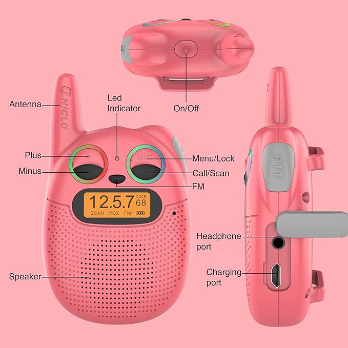 Qniglo Walkie Talkies for Kids Rechargeable, 2 Way Radios Walkie Talkie Watch 3 Miles Long Range, Perfect Outdoor Camping Toys with Lanyard for 3+ Years Old Boys Girls for Hiking Adventures, 3 Pack