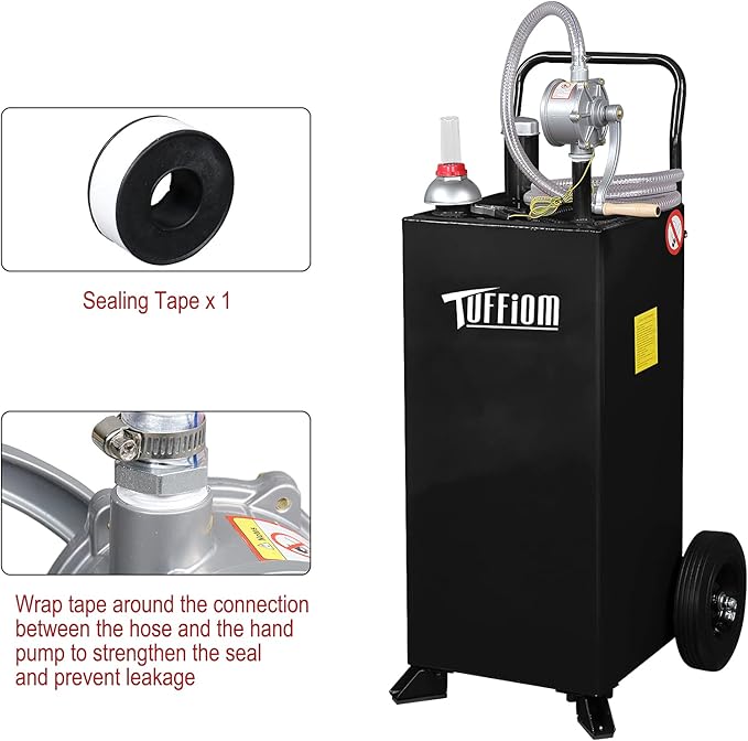 TUFFIOM 30 Gallon Fuel Gas Caddy w/Wheels & Manual Siphon Pump, Portable Diesel Fuel Transfer Storage Tank w/8.9ft Hose, Gasoline Can Container for ATV Car Mowers Tractor Boat Motorcycle