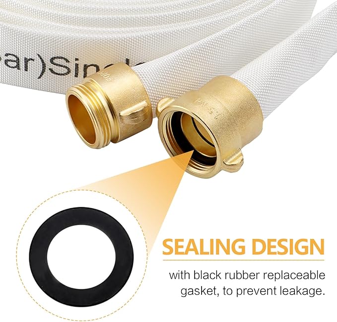 Fire Hose,1-1/2" ID X 75 FT, Single Jacket TPU, 450 PSI Burst Pressure, Industrial Fire Hose with NST/NH Brass Couplings for Indoor Use