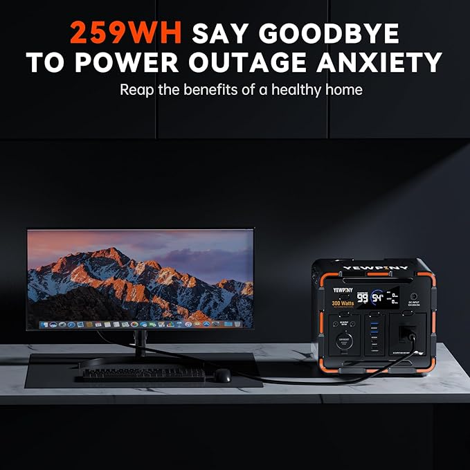 300W Portable Power Station, Solar Generator 259Wh, 70,000mAh LiFePO4 Battery with 65W USB-C PD&Pure Sine Wave AC, Solar Charging for Camping,Home Backup,Emergency Power(SOS Light & LCD Display)
