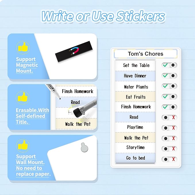 Chore Chart for Kids – Daily Routine Chart, Morning/Bedtime Checklist, Magnetic to Do List, Dry Erase Visual Schedule, and Slider Chart for Fridge