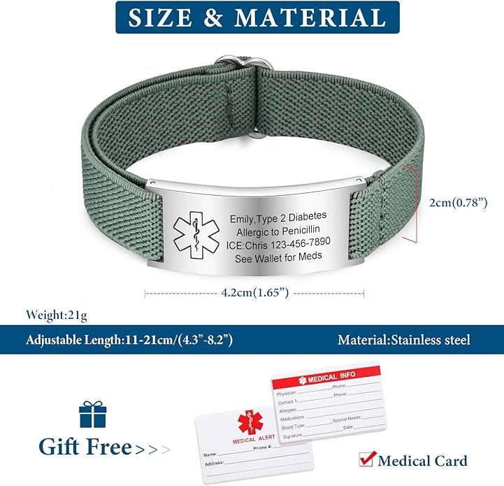 VNOX Medical Alert Bracelets for Men & Women Kids with Free Engraving Adjustable Stainless Steel Mesh Emergency Medical ID Bracelets Wristband