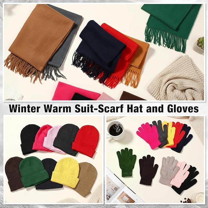 Unittype 300 Pcs Winter Homeless Care Supplies Bulk - Beanies Caps Gloves Scarves Set for Community Charity Church Donation
