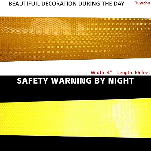Industrial Reflective Tape Yellow 4 inch Wide, Outdoor Waterproof High Visibility Safety Warning Adhesive Reflector Strips (66 feet)