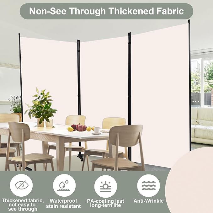 Room Divider 6FT Single Panel Privacy Screen, 102'' Wide Fabric Indoor Room Divider Wall Divider for Room Separation, Portable Room Partitions and Dividers Freestanding Temporary Wall Room Separators