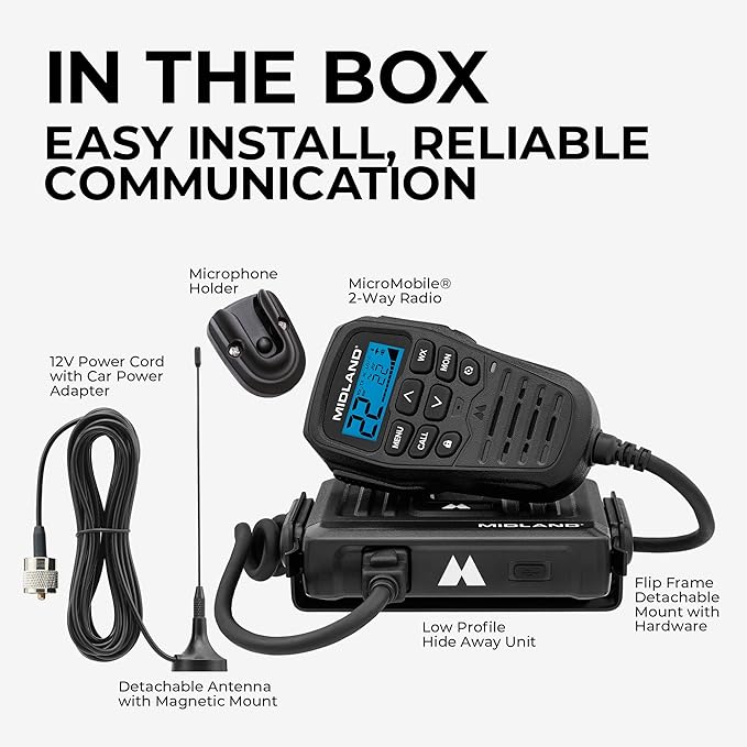 Midland® - MXT275 MicroMobile GMRS Radio - 15 watts Two-Way Radio with Integrated Control Microphone - Overland Caravanning Tractors - Detachable External Magnetic Mount Antenna - 8 Repeater Channels