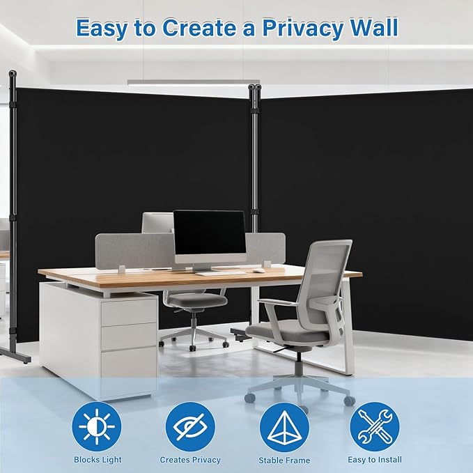 AKTOP Room Divider, Freestanding Single Panel Privacy Screen, Portable Temporary Wall Dividers for Room Separation, Large Room Partitions and Separators for Home, Office, Dorm, 71''W x 71''H, Black