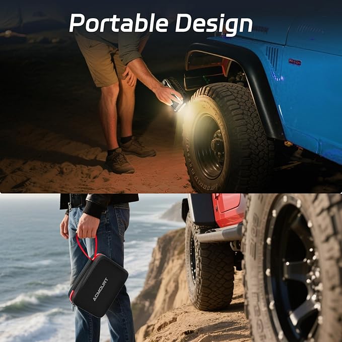 Acmount Jump Starter with Air Compressor, 6000A Car Battery Jumper Starter Portable(All Gas/10.0L Diesel), 150PSI Tire Inflator Air Pump, 12V Jump Pack with LCD Display, USB Quick Charge & LED Light