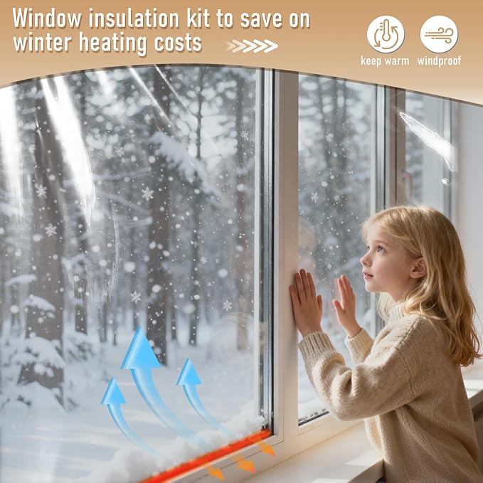 Window Insulation Kit for Winter,Plastic Shrink Film Indoor Thermal Seal to Block Drafts, Cold Air for Windows and Patio Doors,3-Pack(42"W x 62"T)