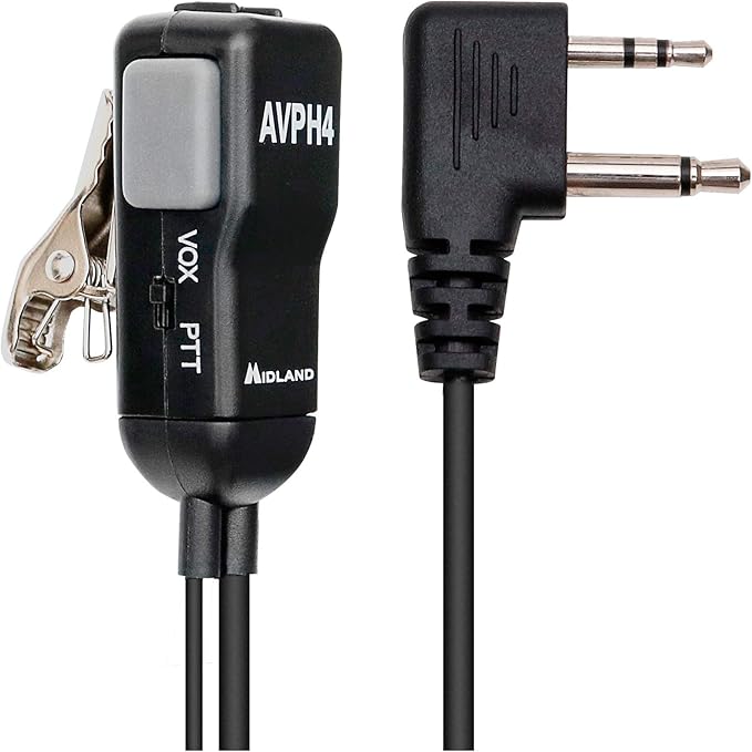 Midland® - AVPH4 Ear Clip Headset Headphones for Midland® GMRS Two-Way Radios – Secure Fit - Crystal Clear Communication Built-In Microphone and Push To Talk Button
