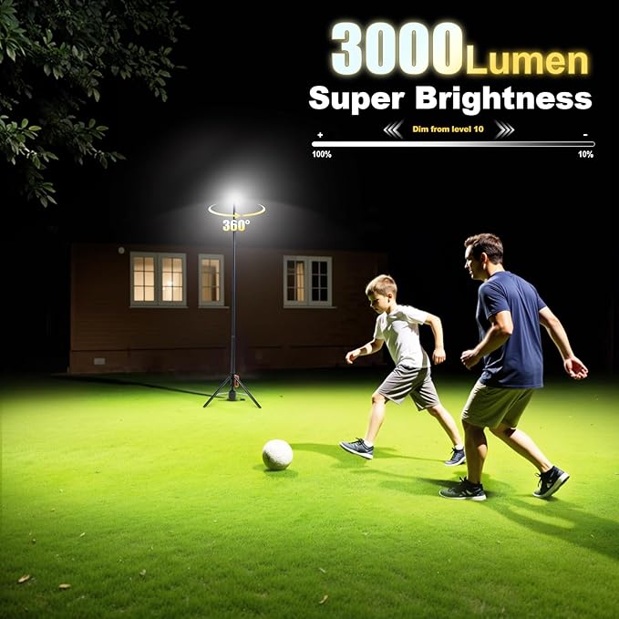 SYLSTAR 360° Rechargeable Work Light with Remote &Telescopic Stand (8.4Ft), 3000LM Ultra Bright 3CCT Dimmable, 6000mAh Battery, Portable Camping Light for Jobsite Workshop Sports Emergencies
