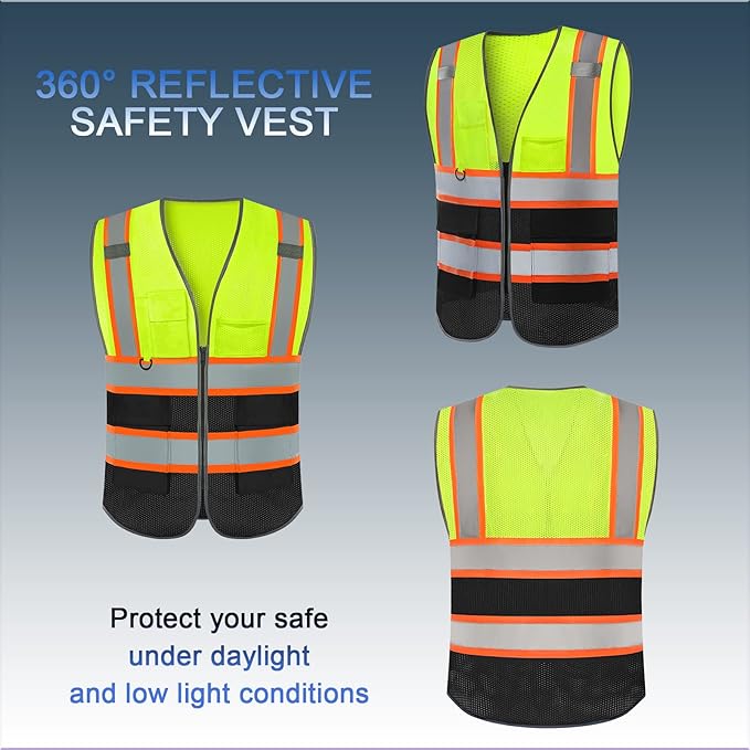 BeautyWill Custom Logo Safety Vest Class 2 High Visibility Reflective Vest for Men - Personalized Logo Team Vest