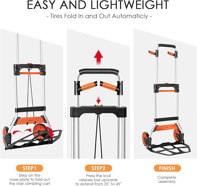 Dolly Cart, 309 lb Aluminum Folding Hand Truck with Swivel Handle, Heavy Duty Utility Dolly Foldable Trolley with Elastic Cord, 7 Inch Wheels for Moving, Warehousing, Shopping and More