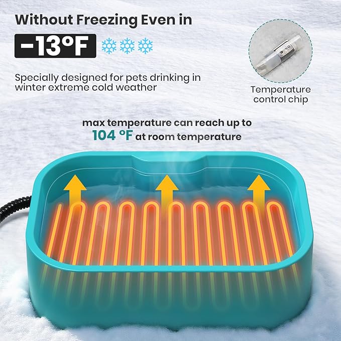 IPOW Extra Large Heated Water Bowl with 5 Layers Design for Heating & Heat Preservation Provides Drinkable Water & Food in Winter Heated Pet Bowl for Cat Rabbit Chicken Duck Squirrel, 194 fl oz