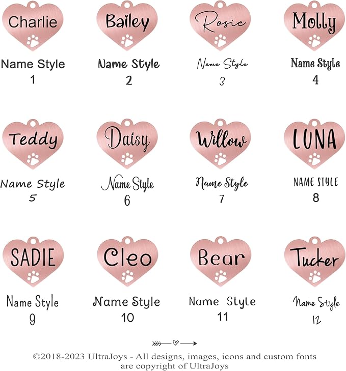 Ultra Joys Dog Tags Personalized for Pets - Hollow Paw Custom Pet ID Tag - Engraved Dog Tag for Small, Large Dogs - Small Heart in Rose