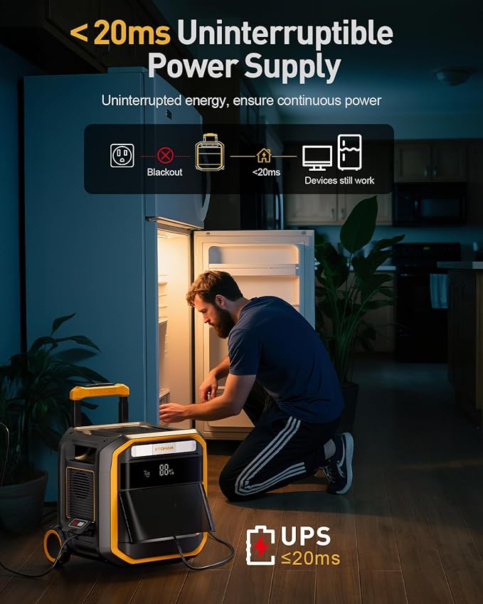 VTOMAN FlashSpeed Pro 3600 Portable Power Station, 3600W 2816Wh Solar Generator with 2Hr Fast Charge, UPS Home Backup & Outdoor Power for Camping, RV, Power Outage, Emergencies (with Wheels)