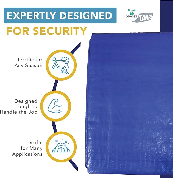 6' x 8' Waterproof Tarp | Medium Duty Reversible Blue/Silver | Multipurpose Indoor/Outdoor Use: Tents, Wood Cover, Furniture, Car, Boat, Pool, & More | Tear Resistant