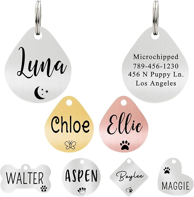 Ultra Joys Dog ID Tag, Custom Dog Tag Personalized Cat Tag, Pet ID Tag, Brushed Stainless Steel Teardrop Dog Tag Silver Large
