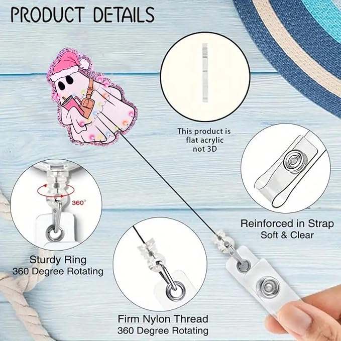 Christmas Nurse Ghost Badge Reel Retractable Funny Badge Clip with Acrylic Alligator Clip Christmas Badge Holder for RN CNA LPN Medical Worker Student Teacher Name Tag Accessories