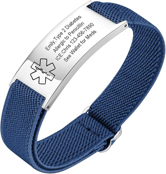 VNOX Medical Alert Bracelets for Men & Women Kids with Free Engraving Adjustable Stainless Steel Mesh Emergency Medical ID Bracelets Wristband
