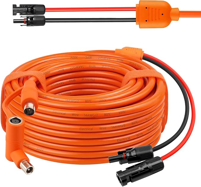 Solar to DC 8mm Charge Extension Cable 40FT,12AWG+14AWG Solar Cable with Solar Panel Connector to DC7909/8020 Compatible with Anker,GZ Yeti,BLUETT,Jackery Portable Power Station
