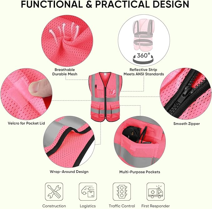 TICONN Reflective Safety Vest High Visibility Class II Mesh Vest for Women & Men Meets ANSI Standards