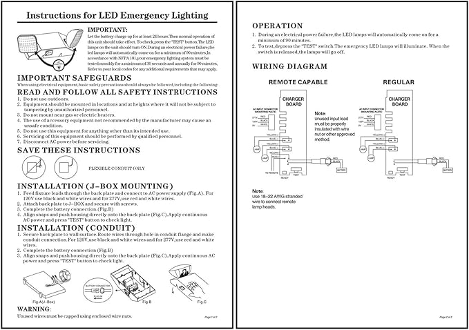 Commercial Emergency Light, UL Certified, White Emergency Light Fixture with 2 LED Square Heads Adjustable & Backup Batteries Exit Lighting (6 Pack)