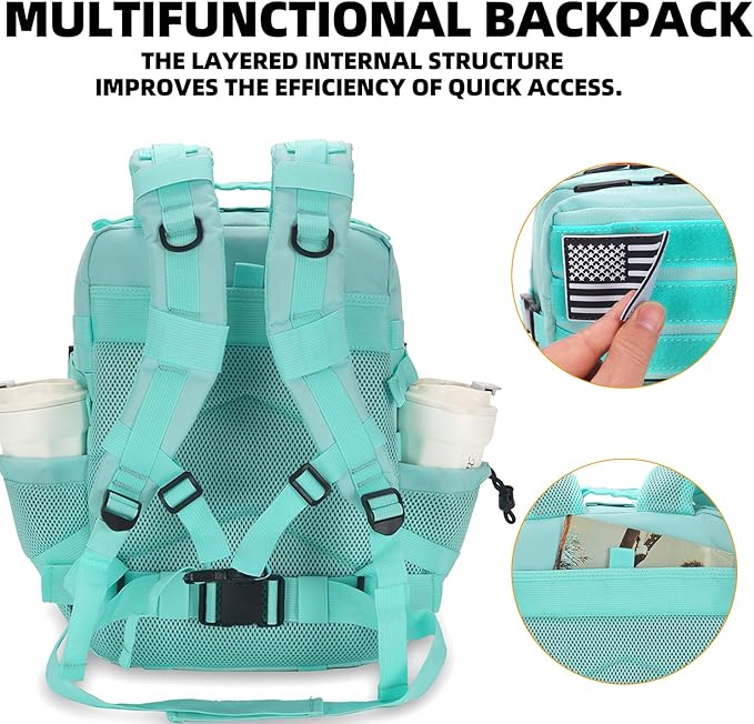 25L Tactical Backpack for Men and Women Military Backpack Small Assault Pack Molle Backpack Bug Out Bag Travel Rucksack Daypack (Mint Green)