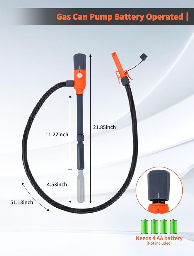 Fuel Transfer Pump with Auto-Stop, 2.8 GPM, Portable Power Battery Pump for Gas, Gasoline Siphon Pump, Gas Pump, Telescoping Gas Can Pump Battery Operated, 51" Long Transfer Hose, Siphon Pump