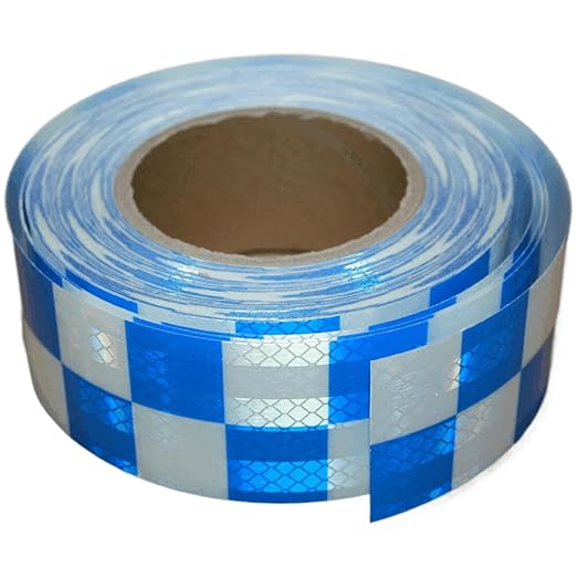 Reflective Tape Blue White 2 inch Wide, Outdoor Waterproof High Visibility Hazard Warning Industrial Marking Tape (68 feet)