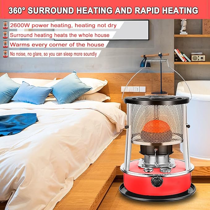 Kerosene Heater & Stove, Kerosene Heater for Indoor Use, 9000 BTU, Outdoor Camping Portable Camp Tent Heater for Ice Fishing, Hunting, Hiking, Survival Emergency & Patio（4.6L）