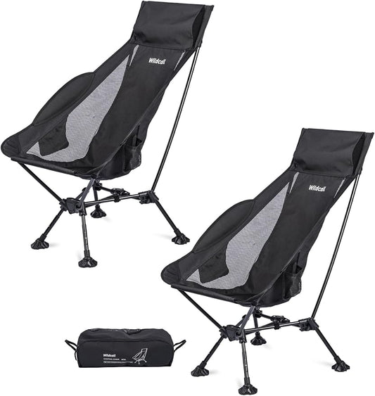 WildCall Lightweight Folding High Back Camping Chair with Head Support, Compact Beach Chair with Anti-Sinking Large Feet and Three Tilt Angles Adjustment