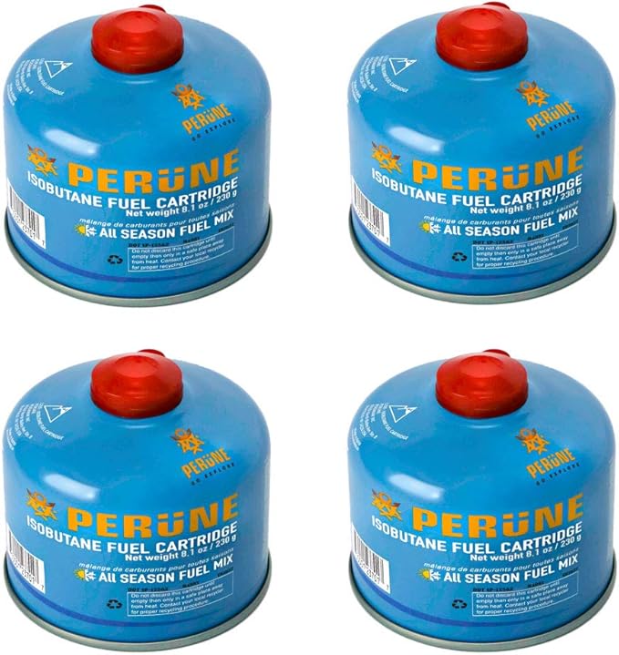 Perune Iso-Butane Camping Fuel Gas Canister All Season Mix - 230gram (4 Pack)