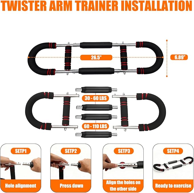 Twister Arm Trainer, Chest Workout Equipment 10-Level Adjustable (30-110 lbs), Adjustable Chest Exerciser with 4 Springs for Men Women, Home Gym Strength Builder, Portable Muscle Toner