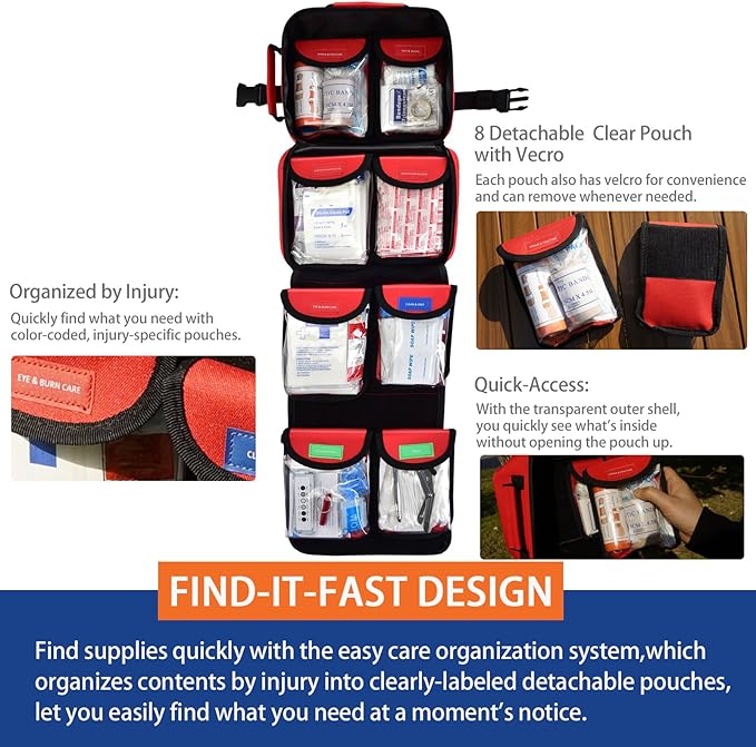 Premium 418-Piece First Aid Kit for Home, Travel, Camping, Hiking & Outdoor Emergencies, Tear-Resistant Survival Kits for Business, Vehicle & School, Multi-Use Emergency Medical Supplies
