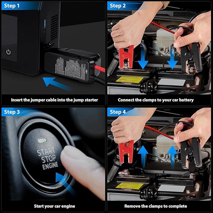 Hieha 4000A Portable Jump Starter with Air Compressor, 12V Car Battery Power (All Gas 8L Diesel) with 150PSI Tire Inflator 15000mAh PowerBank & Quick Charge, Flashlight, Emergency kit for Car, Truck