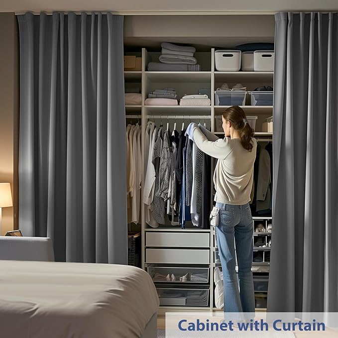 Room Divider Ceiling Mounted Curtains Track Sets Extra Wide Blackout Curtain Flexible Tracks for Bedroom Privacy Partition Separator, 1Panel Grey Drape and White Rail, W10 x H10ft