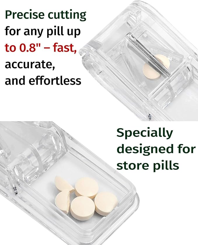 Medicine Organizer Storage Box with Pill Splitter,2 Pack Clear Portable Medicine Cabinet Organizer,Multipurpose Medicine Box with Lids,Trays,Labels,Handle,Empty First Aid Kit for Home,Travel