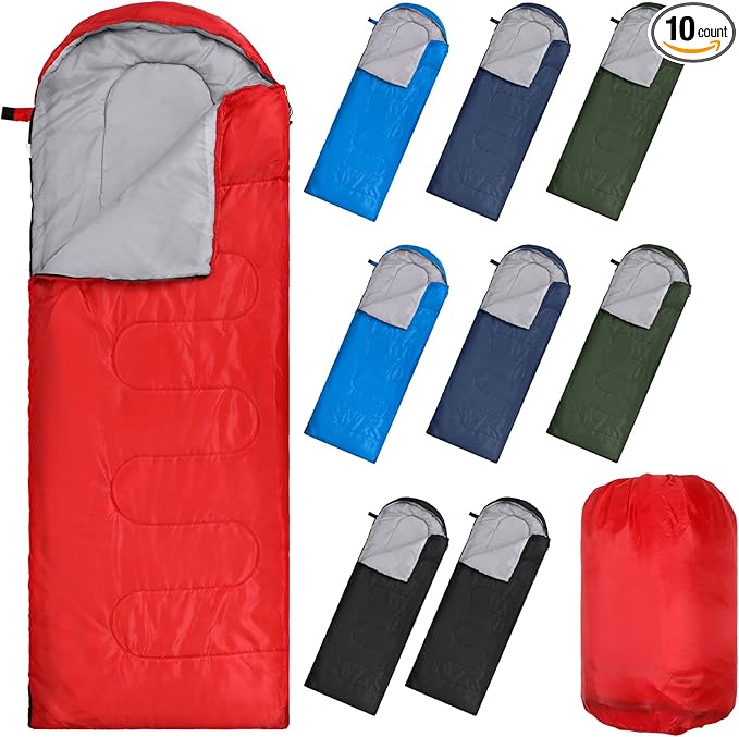 Macarrie 10 Pcs Bulk Sleeping Bags for Homeless Donation Shelter Adults 0 Degree Waterproof Sleeping Bags with Compression Sack for Cold Weather Emergency Hiking Camping Warm