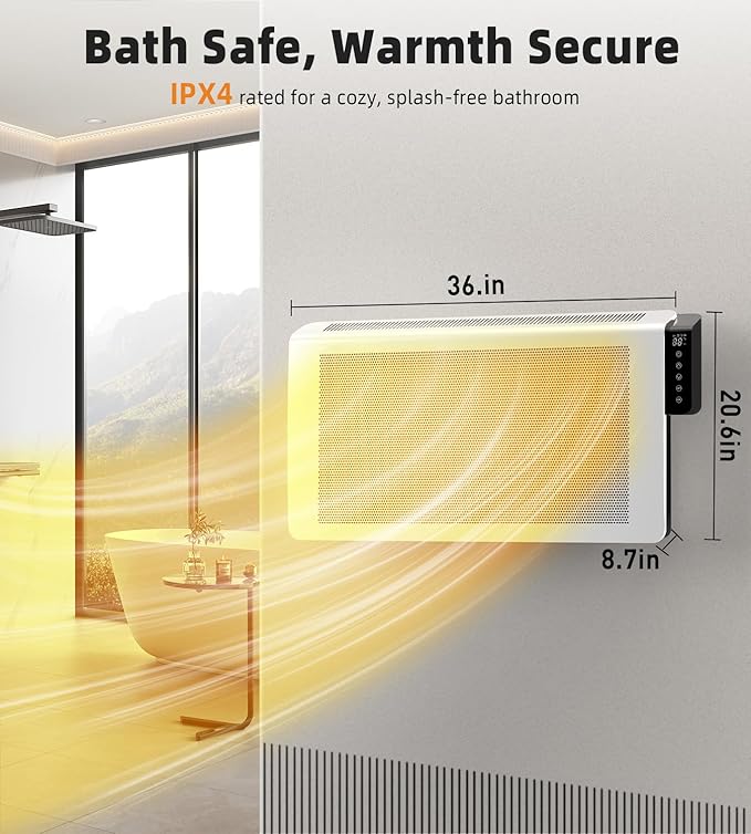 Convection Space Heaters for Indoor Use Large Room, 1500W Infrared Bathroom Heater with Remote, IPX4, 24Hrs Timer, Stand & Wall Panel Heater with Adjustable Thermostat for Office Bedroom Use